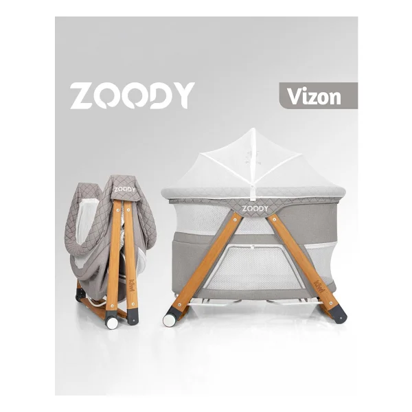 Kiwi Zoody Ligna Anne Yanı Bebek Beşiği - Bej - Görsel 2