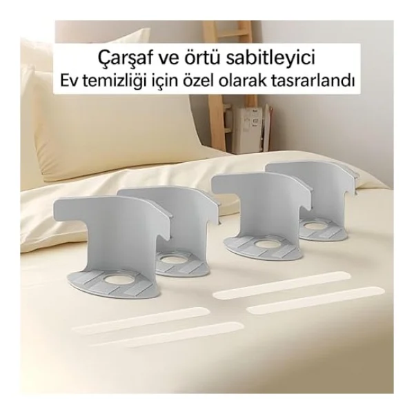 Uruchı Çarşaf Tutucu Aparat Seti (4'lü) - Çarşaf Klipsi, Çarşaf Kilitleyici, Yatak Çarşafı Sabitleyici, Dayanıklı Plastik Çarşaf Tutucu, Kolay Kurulum, Tüm Yatak Boyutlarına Uyumlu (Beyaz) - Görsel 3