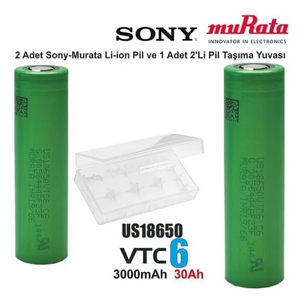 Sony Vtc6 18650 3.7 V 3000 mAh 2'li Li-Ion Şarjlı Pil - Görsel 3