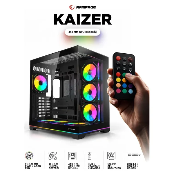 Rampage Kaizer Argb Fanlı Atx Oyuncu Kasası - Görsel 10