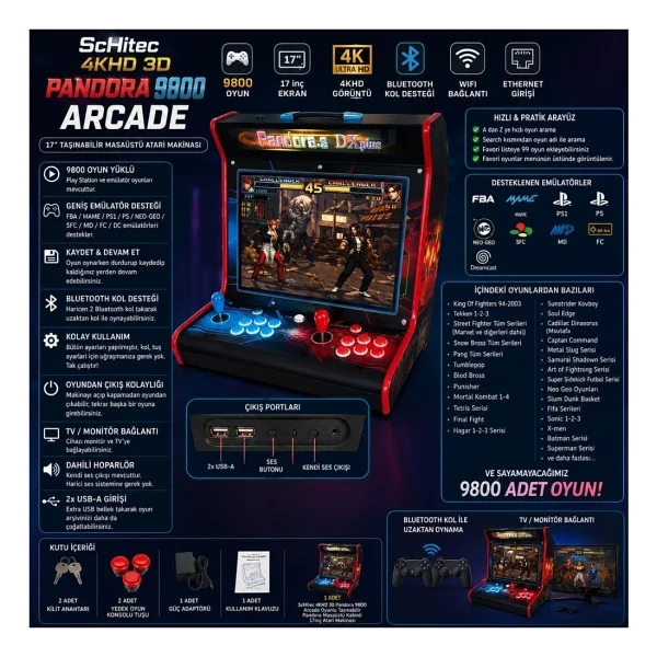 Schitec 4Khd 3D Pandora 9800 Arcade Oyunlu Taşınabilir Pandora Masaüstü Kabinli 17İnç Atari Makinası - Görsel 2