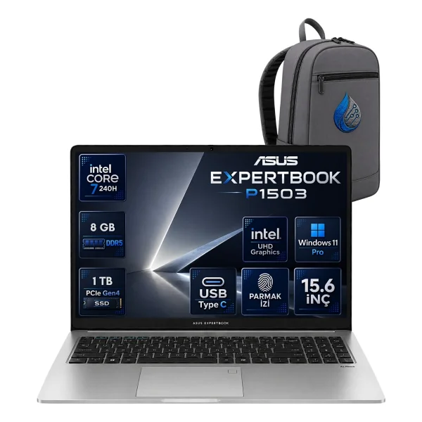 Asus Expertbook P1 P1503cva Intel Core 7-240h 80 GB DDR5 1 TB SSD 15,6'' Full HD Windows 11 Pro Dizüstü Bilgisayar P1503cva-C716512g0drnp30 - Görsel 8