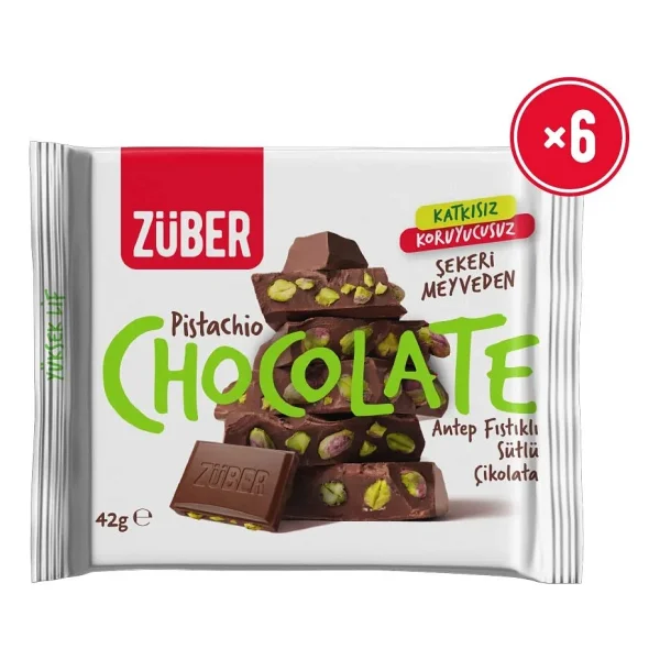 Züber Antep Fıstıklı Sütlü Çikolata 42g X 6 Adet - Görsel 7