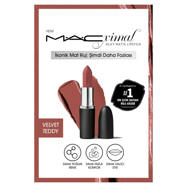 Mac Silky Matte Lipstick Nemlendirme Etkili Yoğun Renk Sağlayan Ruj -Cool Teddy 3.5gm - Görsel 8