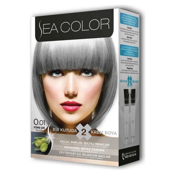Sea Color 2 Tüp Krem Saç Boyası Seti Füme Gri No:0.01 - Görsel 3