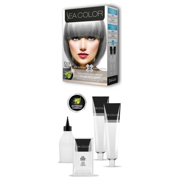 Sea Color 2 Tüp Krem Saç Boyası Seti Füme Gri No:0.01 - Görsel 2