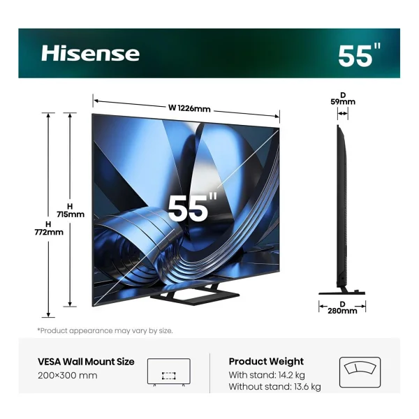 Hisense 55u7se 4K Ultra HD 55" 140 Ekran Uydu Alıcılı Smart Mini LED TV - Görsel 2