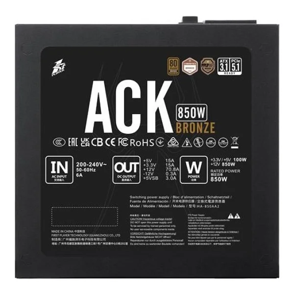 1st Player Ack 850w 80+ Bronze Aktif Pfc 14cm Fan 5 Yıl Garantili Siyah Güç Kaynağı - Görsel 3