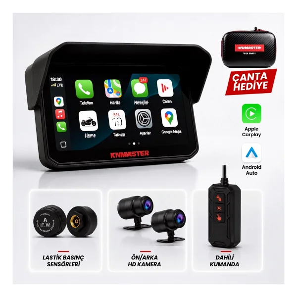 Knmaster Motoplay 2000 - 6.25" 2k Çift Kameralı Kablosuz Carplay & Android Auto Destekli Motosiklet Multimedya Ekranı - Görsel 7