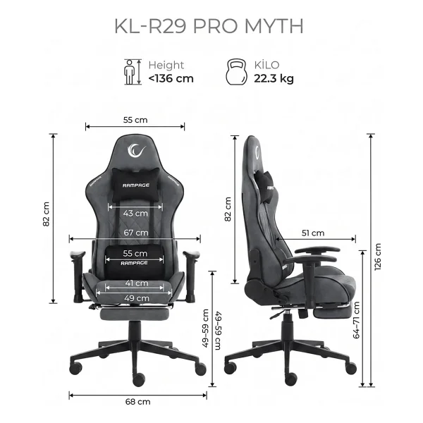 Rampage Kl-R29 Myth Kumaş Oyuncu Koltuğu - Görsel 10