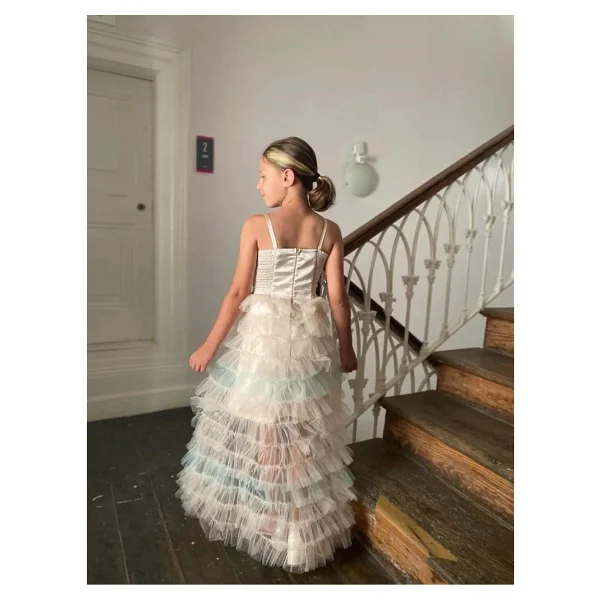 Butik Happy Kids Kız Çocuk Pudra Payetli Kuyruklu Abiye Elbise Tül Detaylı Mini Uzun Kuyruklu Prenses Model Abiye Elbise 8-16 Yaş - Çok Renkli - 14 - 15 Yaş - Görsel 6