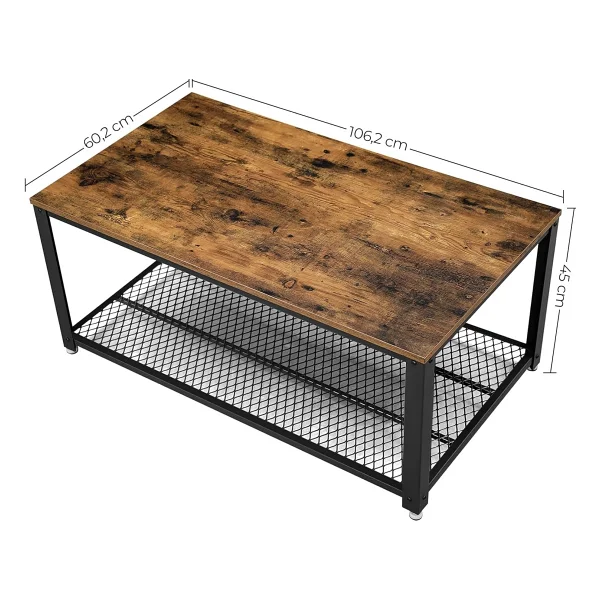 Vasagle Sehpa, 2 Katlı Oturma Odası Masası, Izgara Raflı, TV Masası, Metal Çerçeve, Ayarlanabilir Ayaklar, Oturma Odası Için, Endüstriyel Tarz, Vintage Kahverengi/Siyah Lct61x - Görsel 3