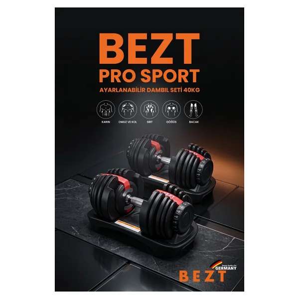 Bezt Pro Sports 40 Kg Ayarlanabilir Dambıl Seti 2'li - Görsel 7