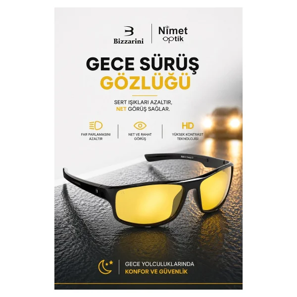 Bizzarini 601 Antifar Gece Sürüş Gözlüğü - Siyah - Görsel 9