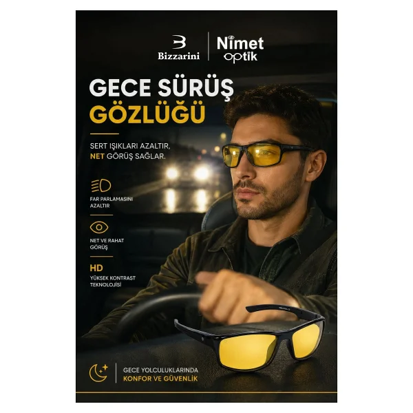 Bizzarini 601 Antifar Gece Sürüş Gözlüğü - Siyah - Görsel 8