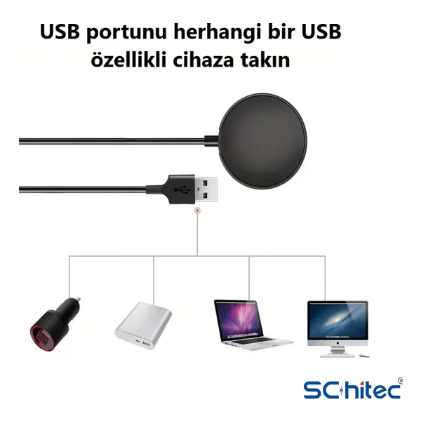 Schitec Schitec Samsung Watch 4/Watch 5/ Watch 6 Uyumlu Usba Girişli Fast Wireless Charge Hızlı Kablosuz Akıllı Saat Şarj Cihazı Siyah - Görsel 3