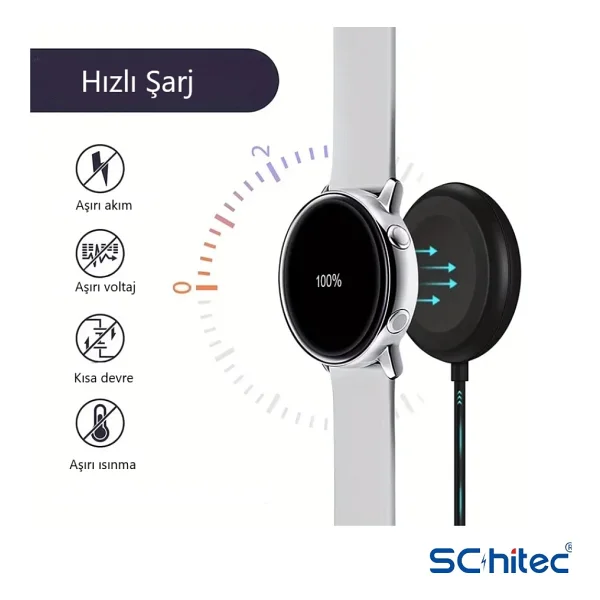 Schitec Schitec Samsung Watch 4/Watch 5/ Watch 6 Uyumlu Usba Girişli Fast Wireless Charge Hızlı Kablosuz Akıllı Saat Şarj Cihazı Siyah - Görsel 4