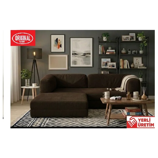 Dechome Herev 160x160 Kadife Kumaş Modüler L Tipi Köşe Koltuk Takımı - Görsel 4