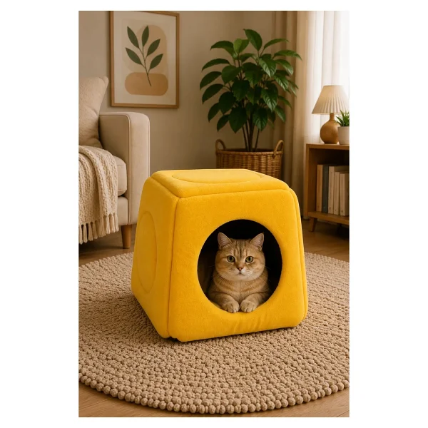 Nerotex Üç Fonksiyonlu Yıkanabilir 40x40 Cm Kırmızı Kedi Yatağı - Görsel 7