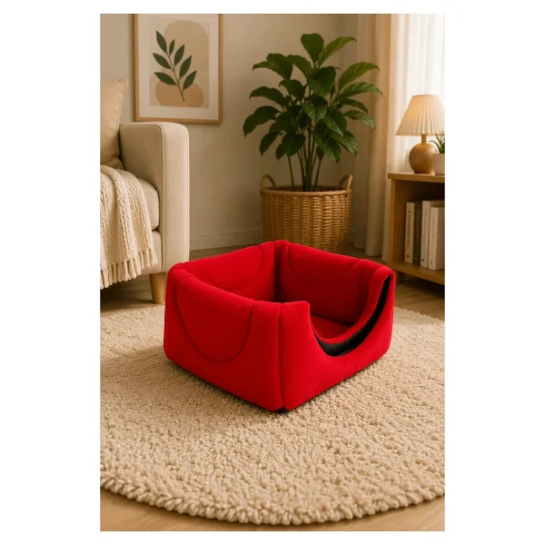 Nerotex Üç Fonksiyonlu Yıkanabilir 40x40 Cm Kırmızı Kedi Yatağı - Görsel 2