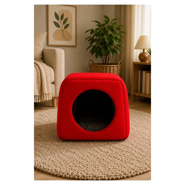 Nerotex Üç Fonksiyonlu Yıkanabilir 40x40 Cm Kırmızı Kedi Yatağı - Görsel 3