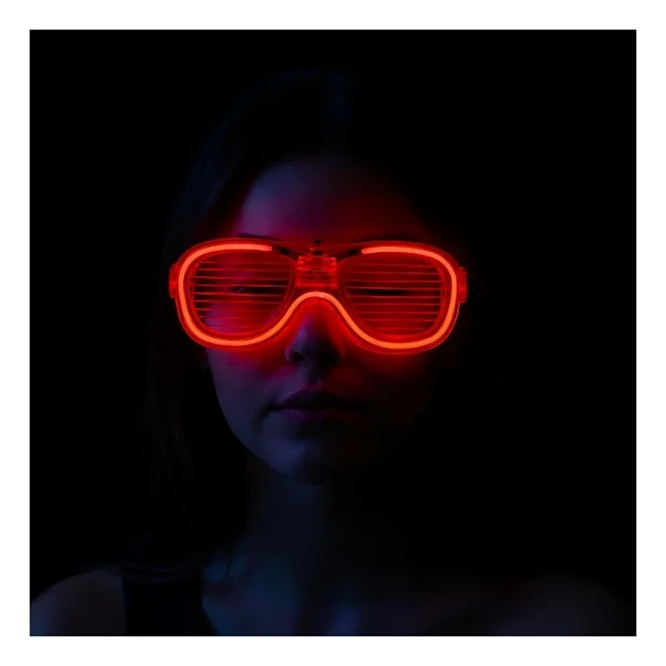 Kırmızı LED Işıklı Parti Gözlüğü - Neon Glow Şerit Gözlük 3 Modlu - Görsel 2