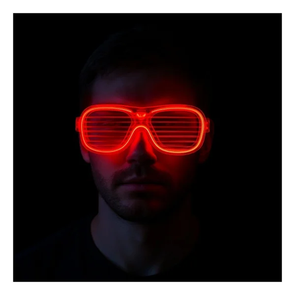 Kırmızı LED Işıklı Parti Gözlüğü - Neon Glow Şerit Gözlük 3 Modlu - Görsel 3