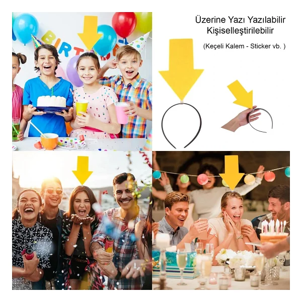 Kişiselleştirilebilir Ok Taç - Üzerine Yazı Yazılabilen Parti Tacı Sarı Renk - Görsel 5