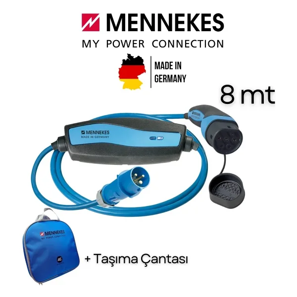 Mennekes Ev Tipi Elektrikli Araç Şarj Kablosu - 3,7kw - 8mt - Endüstriyel Priz Uyumlu - Tip2 Soketli - Taşınabilir Mobil Şarj Kablosu - Görsel 5