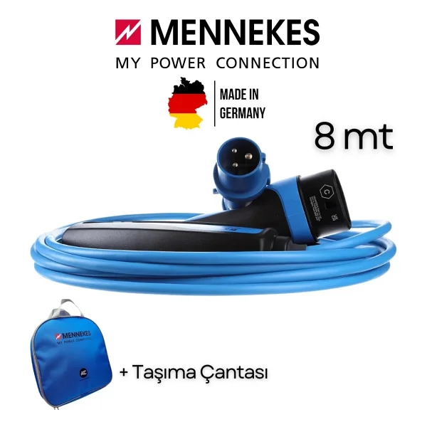 Mennekes Ev Tipi Elektrikli Araç Şarj Kablosu - 3,7kw - 8mt - Endüstriyel Priz Uyumlu - Tip2 Soketli - Taşınabilir Mobil Şarj Kablosu - Görsel 4