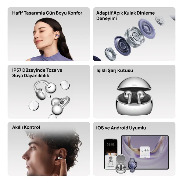 Huawei Freeclip 2 S TWS Mor Open Ear Bluetooth Kulaklık - Görsel 2