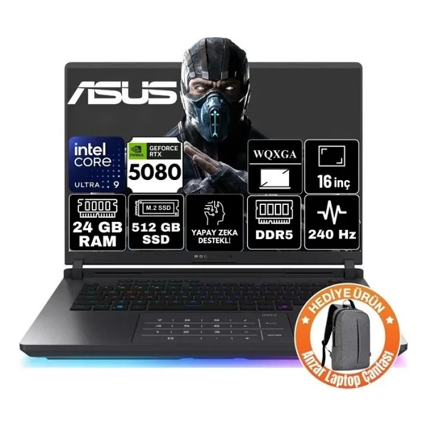 Asus Rog Strix G16 Intel Core Ultra 9 275hx 96gb 8tb SSD Rtx5080 16gb 175w Windows 11 Pro 16" 240hz Wqxga Taşınabilir Bilgisayar G615lw-S5185-A115 - 8 TB - 96 GB - Görsel 6