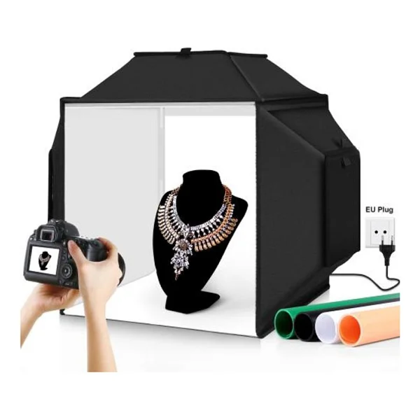 Coverzone Puluzz 30x30x30 Cm Katlanabilir LED Fotoğraf Çekim Çadırı Stüdyo Işık Kutusu, 120 LED Halka Işık, Crı95, USB Güç,%1-100 Parlaklık Ayarı, 6 Renk Arka Fonlu Ürün Fotoğraf Çekim Seti (Pu5032b) - Görsel 9