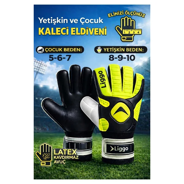 Liggo Reflex Yetişkin Ve Çocuk Kaleci Eldiveni Bilek Bandajlı 5-6-7-8-9-10 Numara - Yeşil - Görsel 7