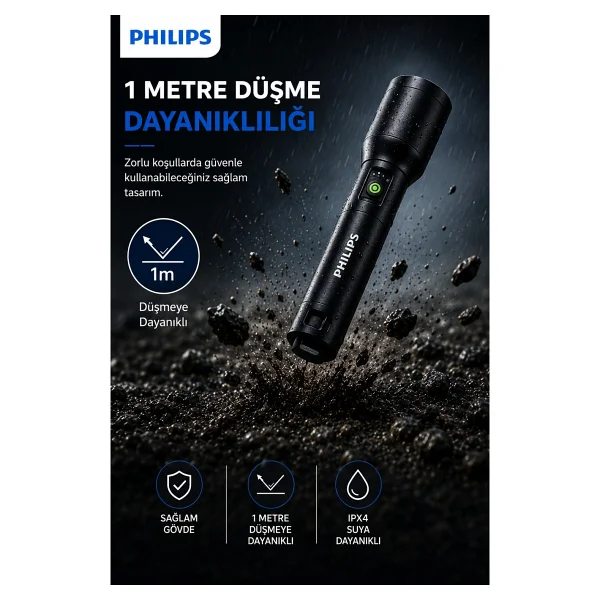 Philips Sfl7010r/62 Şarjlı LED El Feneri 1000 Lümen 700 Metre Işın Mesafesi 3000mah Powerbank Özellikli Ipx4 Suya Dayanıklı - Görsel 5