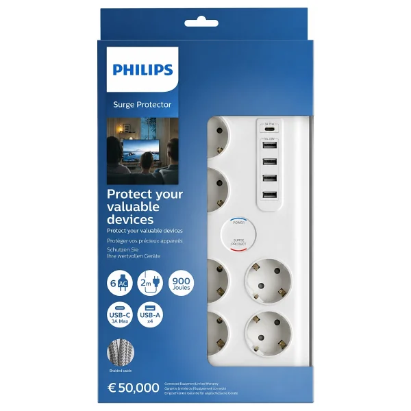 Philips Spn7060wa/62 Anahtarlı Usb'li 2 M 6'lı Akım Korumalı Priz - Görsel 5