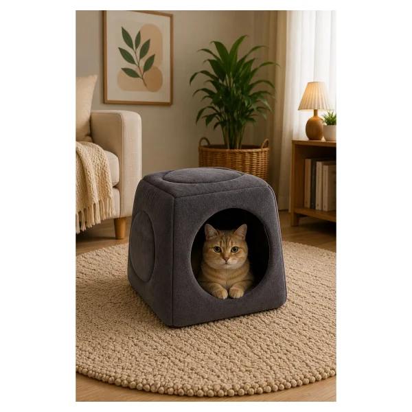 Nerotex Üç Fonksiyonlu Yıkanabilir 40x40 Cm Kırmızı Kedi Yatağı - Görsel 8