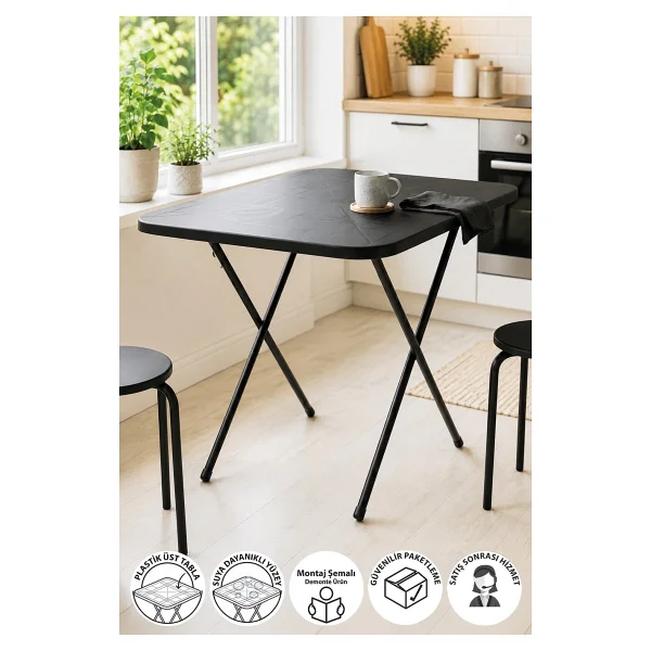 Bofigo Mutfak Masası Katlanır Masa Yemek Masası Balkon Masası Gardenflex Masa 60x80 Cm Siyah - Görsel 4