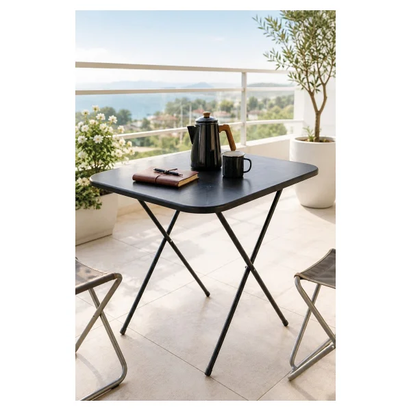 Bofigo Mutfak Masası Katlanır Masa Yemek Masası Balkon Masası Gardenflex Masa 60x80 Cm Siyah - Görsel 3
