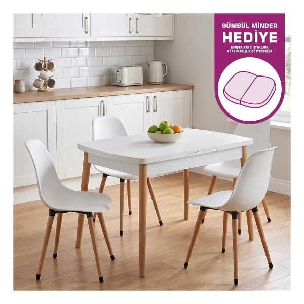 Vilinze Eames Sandalye Avanos Ahşap Mdf Açılır Mutfak Masası Takımı - 70x120+30 Cm - Beyaz - Nn - Görsel 9