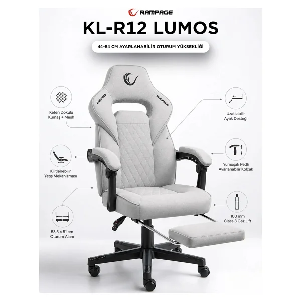 Rampage Kl-R12 Lumos Kumaş Oyuncu Koltuğu - Görsel 6