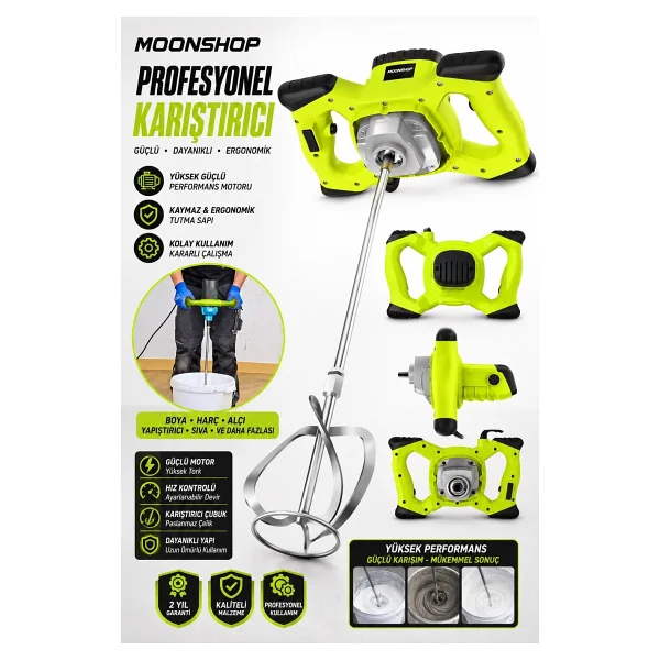 Moonshop Pro Japan 4000 Xbakir Sargi 6 Kademe Devirli Ayarlı Elektirikli Alçı Boya Ve Harç Karıştırıcı Mikser Sarı - Görsel 7