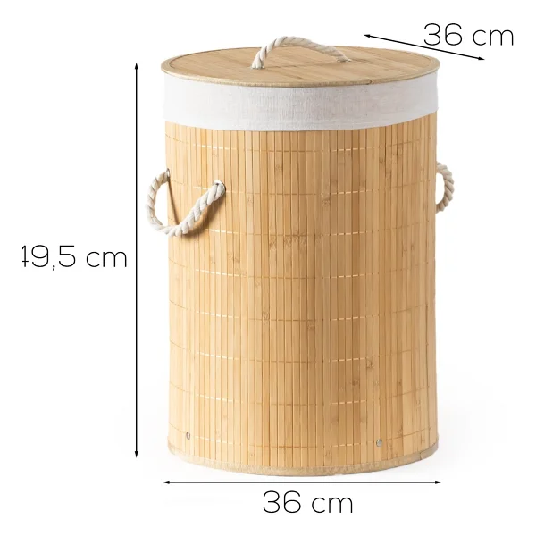 Porsima Pbt-052 Kapaklı Kirli Çamaşır Sepeti Yuvarlak - Bambu Kirli Çamaşır Sepeti Bambu - Görsel 4