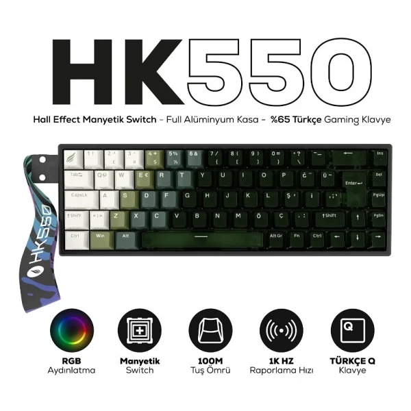Hawk Hk550 RGB %65 Tkl Manyetik Switch Kablolu Mekanik Oyuncu Klavyesi - Görsel 6