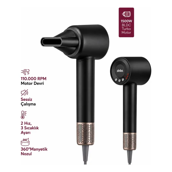 Sinbo SHD-1739 1500 W Gri Saç Kurutma Makinesi - Görsel 3
