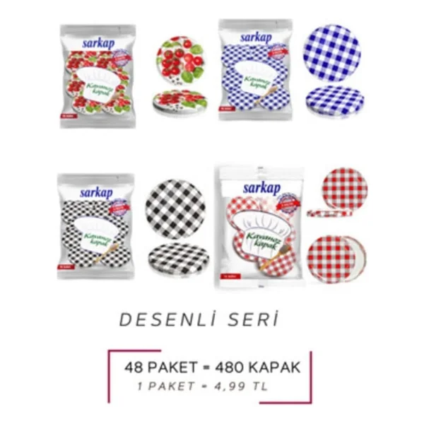 Sarkap 4 Paket 10'lu Hijyenik Poşetli Kavanoz Kapağı Seti 4 Desen 82 Mm Karışık Gönderim - Görsel 2