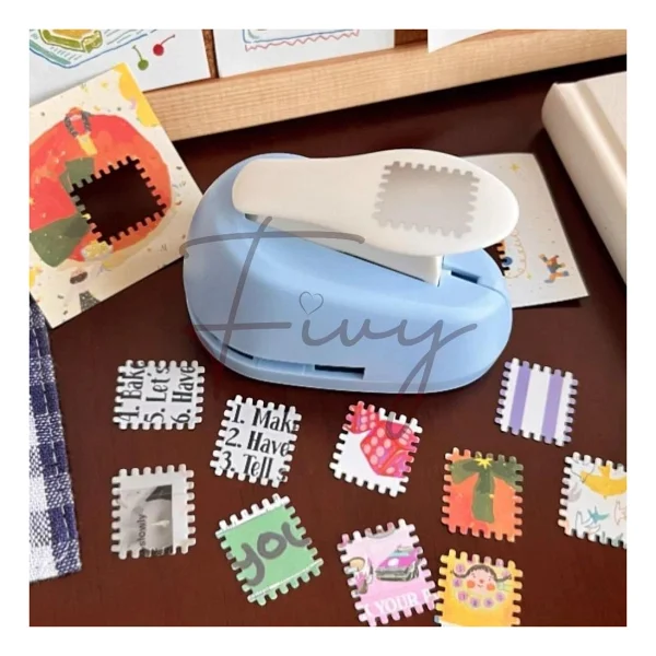 Mavi Pul Delgeç Tasarım Scrapbooking Malzemesi - Pul Şekilli Delgeç Kağıt Kesici - Görsel 2