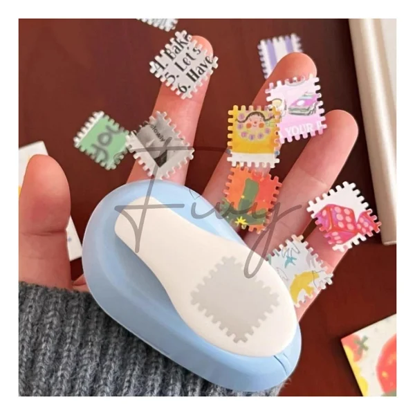 Mavi Pul Delgeç Tasarım Scrapbooking Malzemesi - Pul Şekilli Delgeç Kağıt Kesici - Görsel 5