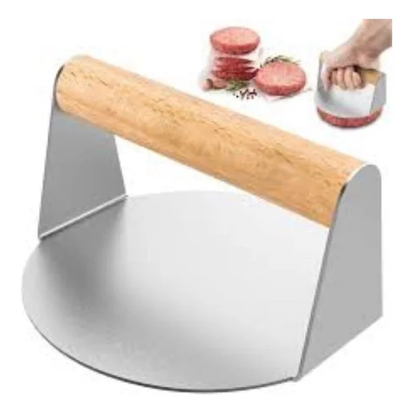Devmeer Yuvarlak Smash Burger Presi,16 Cm,3 Mm 304 Paslanmaz Çelik Burger Presi, Ahşap Saplı - Görsel 6