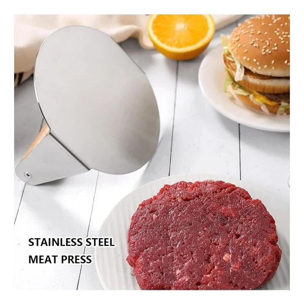 Devmeer Yuvarlak Smash Burger Presi,16 Cm,3 Mm 304 Paslanmaz Çelik Burger Presi, Ahşap Saplı - Görsel 2